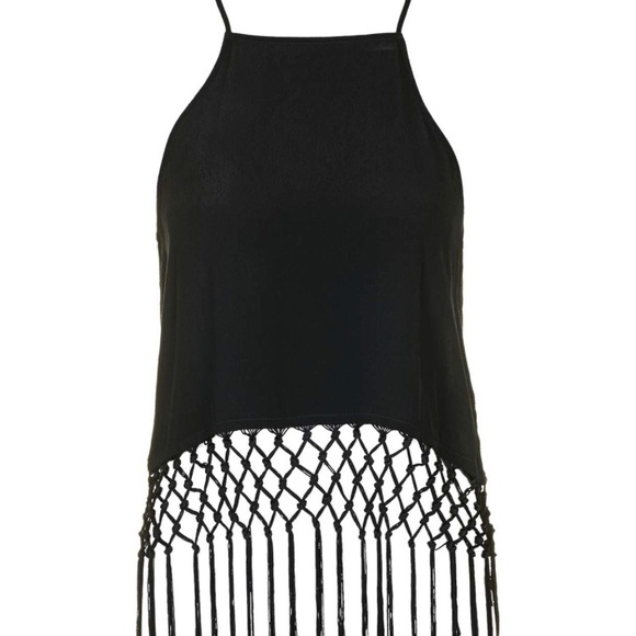 Topshop Tops - NWT Topshop Black Fringe Tank Top